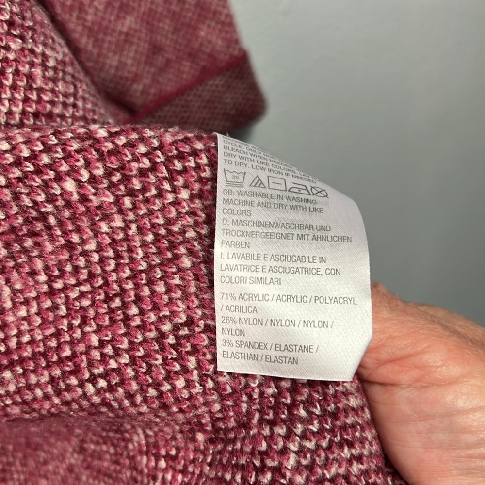 Denim & Co Jacquard Wine Pink  Open Front Long Cardigan Sweater XXS Petite NWOT - Picture 7 of 9